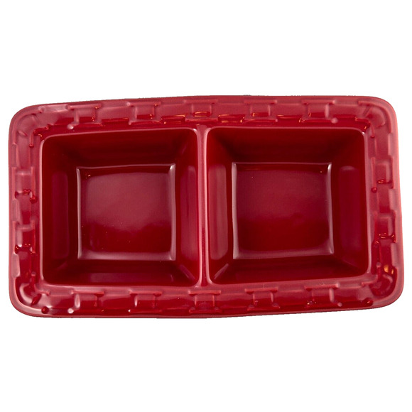 Longaberger Pottery Woven Traditions Divided Dish Paprika Red #3181440 - Picture 6 of 12
